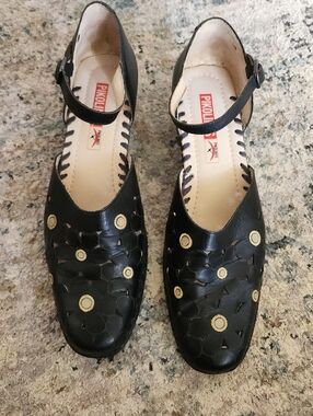 Pikolinos Leather Laser Cut Floral Romana Mary Jane Sandals Shoes 40 Black
